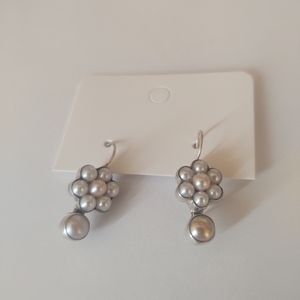Silver white and purple flower earrings